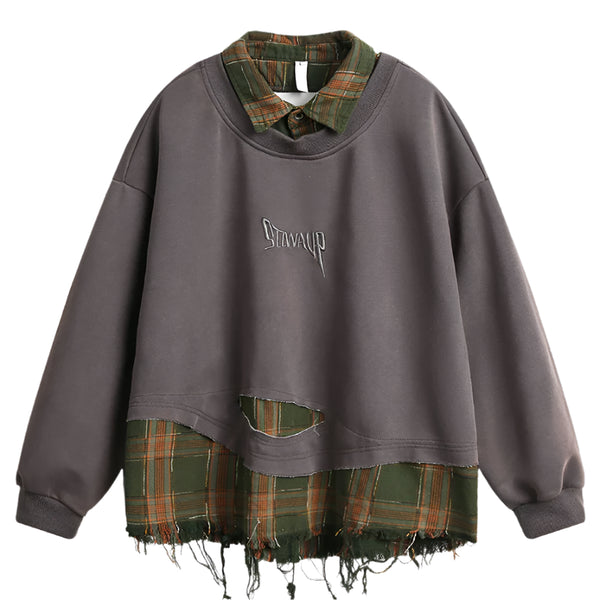 DUAL-LAYER PLAID SWEATSHIRT hover image